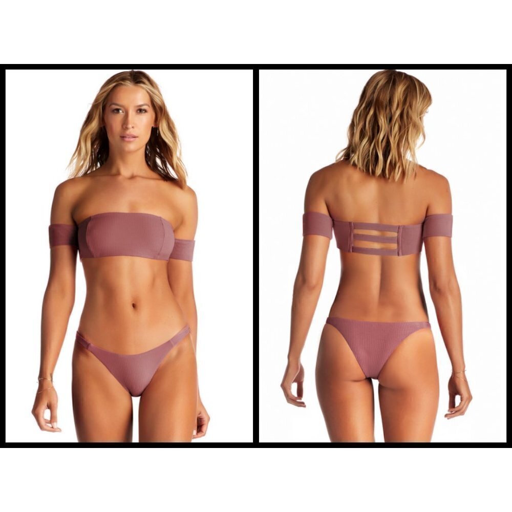 💕VITAMIN A💕 Rose Rib Bikini Set Havana Top + Carmen Bottom Dusty Rose 10 L NWT